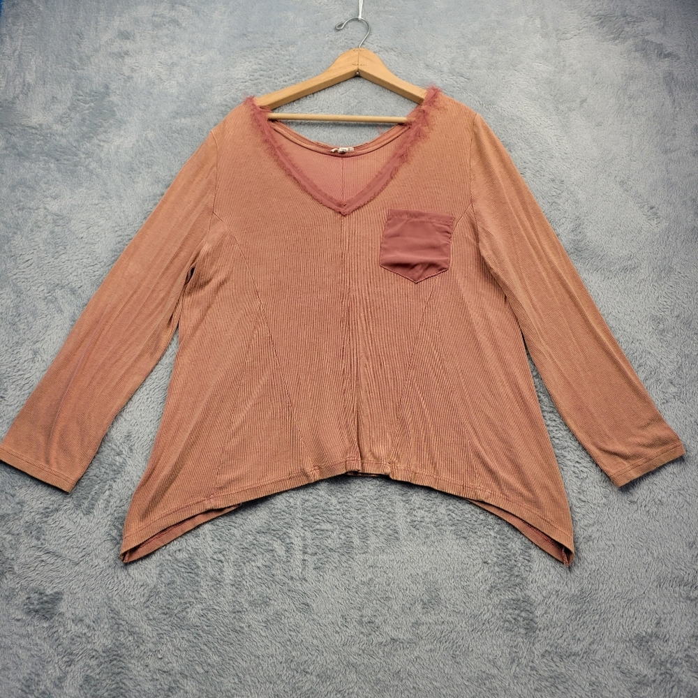 POL Womens Blouse Size Small Boho Shabby Chic Ribbed Eyelash Trim Neckline